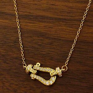 Gold Horseshoe Zircon Necklace Minimalist Sterling Silver Gold Plated